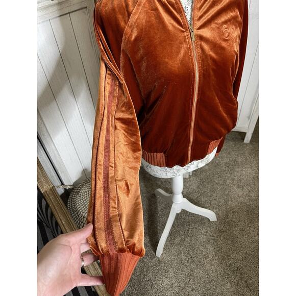 House of CB London Velvet Hoodie Full Zip Burnt Orange Womens Size Medium - Picture 3 of 6
